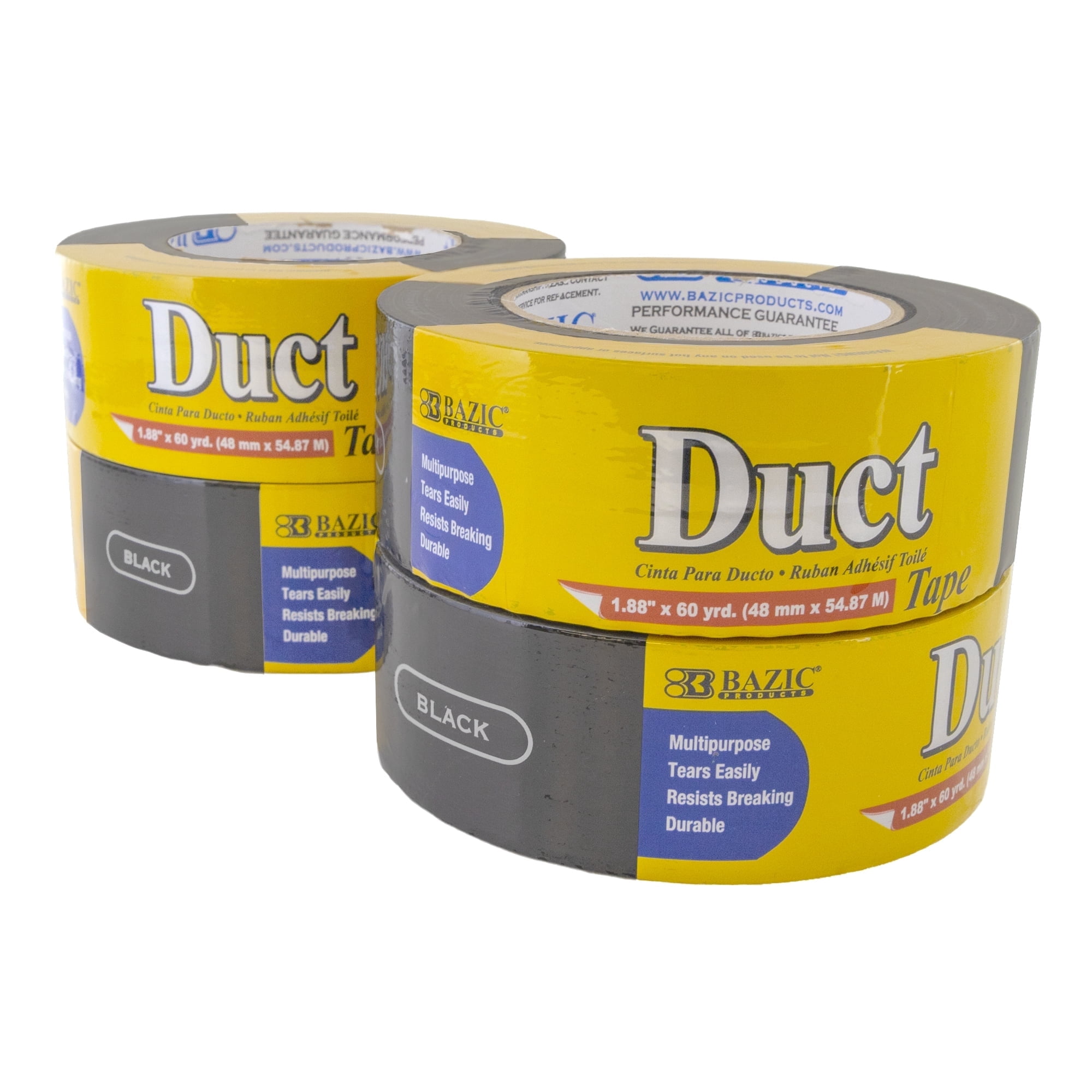 BAZIC Black Duct Tape 1.88" X 60 Yards, Tear by Hand, 4-Pack