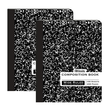BAZIC Black Marble Composition Book Wide Ruled 100 Sheet, 2-Packs