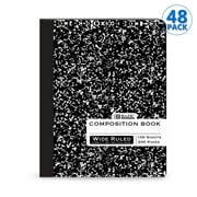 BAZIC Black Marble Composition Book Wide Ruled 100 Sheet, 48-Pack
