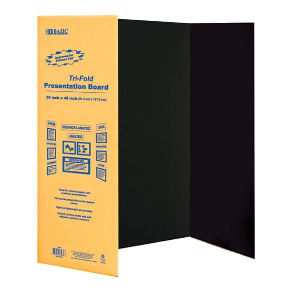 BAZIC Black Tri-Fold Project Presentation Display Board 36"x48", 24-Pack