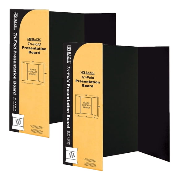 BAZIC Black Tri-Fold Corrugated Presentation Display Board 36" X 48", 2-Pack