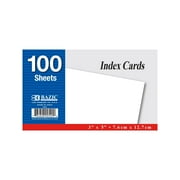 BAZIC Blank Index Cards 3"X5" 100 Count, White Unruled Flashcards