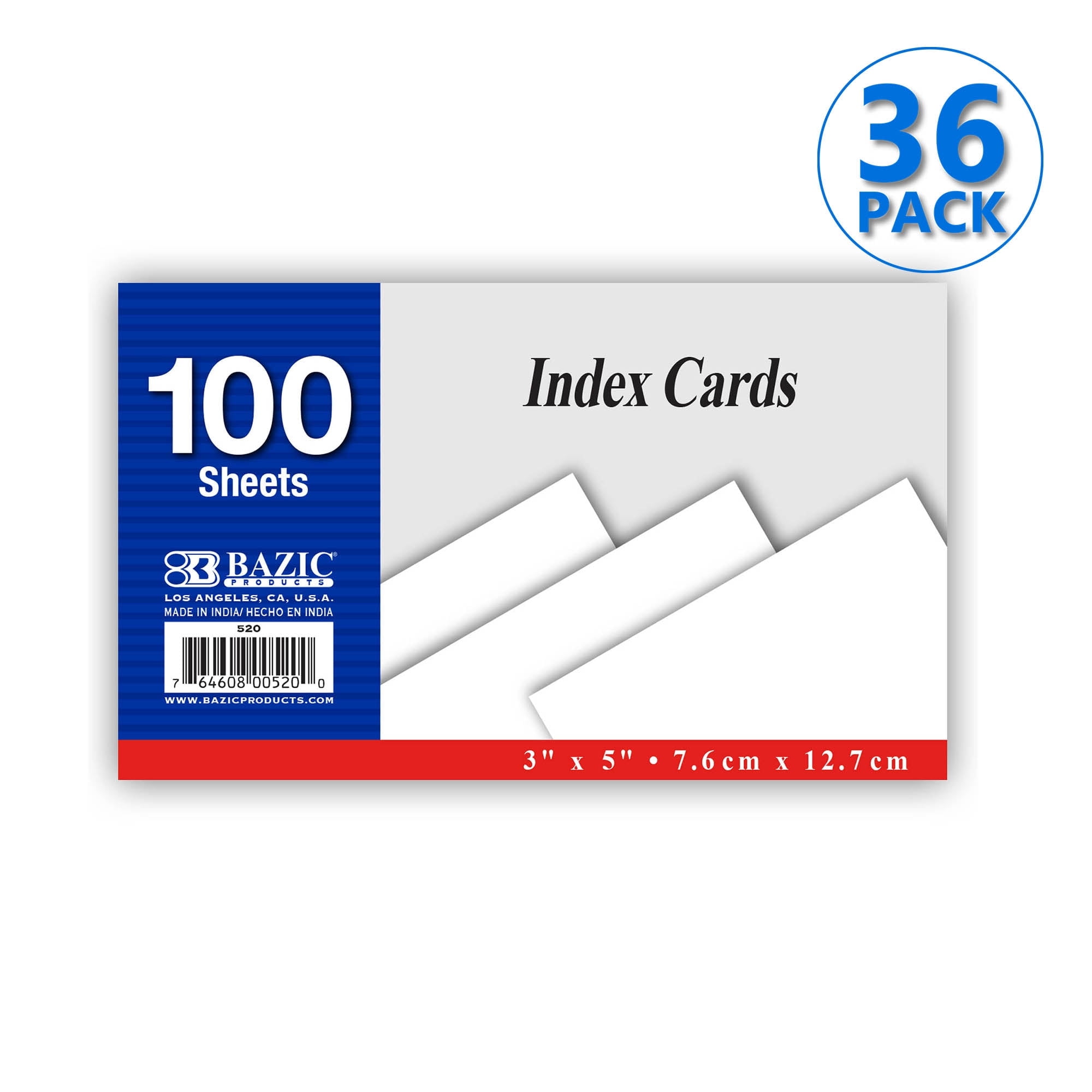 BAZIC Blank Index Cards 3"X5" 3600 Count, White Unruled Flashcards