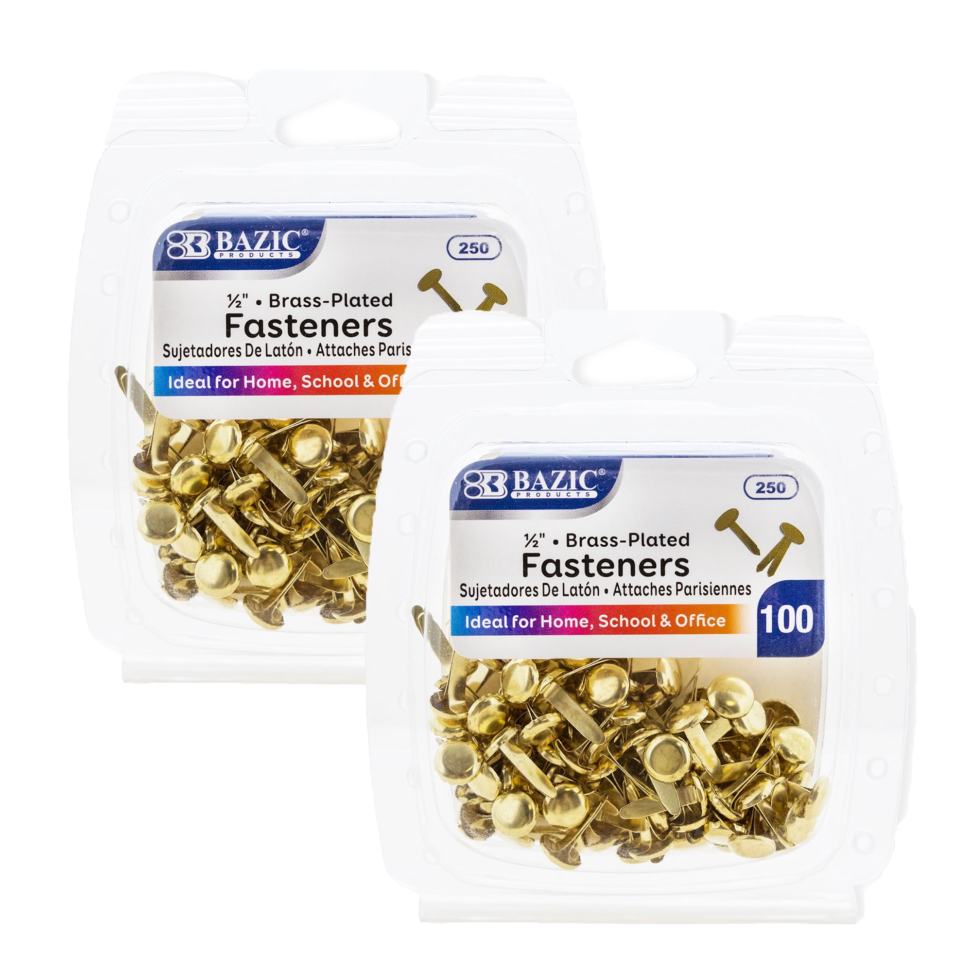 BAZIC Brass Plated Fasteners 1/2 Inch, Round Head Paper Fastener Brads