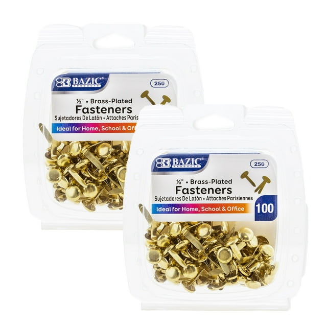 BAZIC Brass Plated Fasteners 1/2 Inch, Round Head Paper Fastener Brads