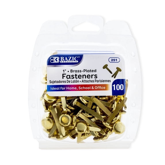 BAZIC Brass Plated Fasteners 1 Inch, Round Head Paper Fastener Brads (100/Pack), 1-Pack