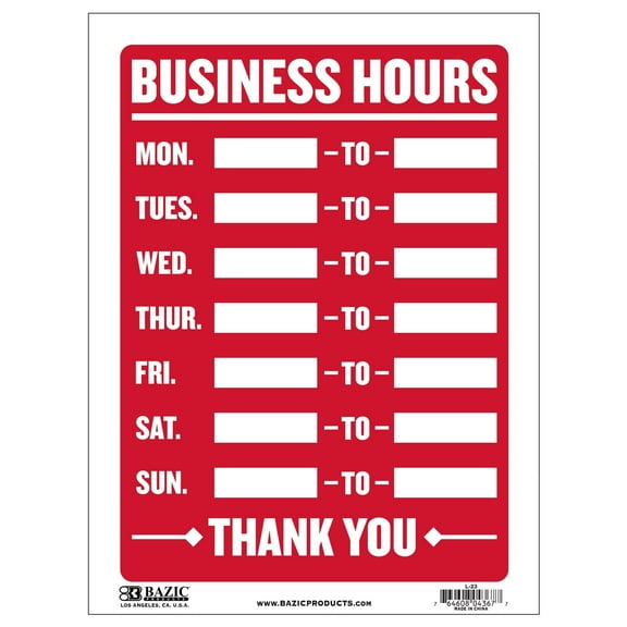 BAZIC Business Hours Sign 12"x16", Sign For Business Store Office, 24-Pack
