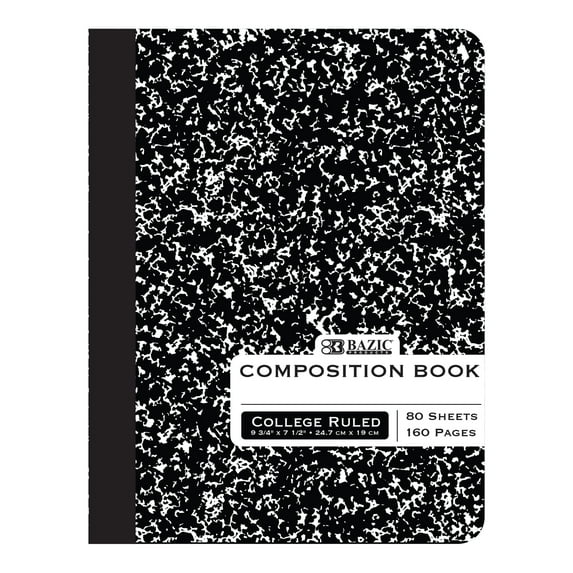 BAZIC C/R 80 Ct. Black Marble Composition Book /Case Qty - 48