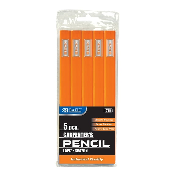 BAZIC Carpenter's Wood Pencils, Jumbo Oval Shape Pencils, (5/Pack), 1-Pack