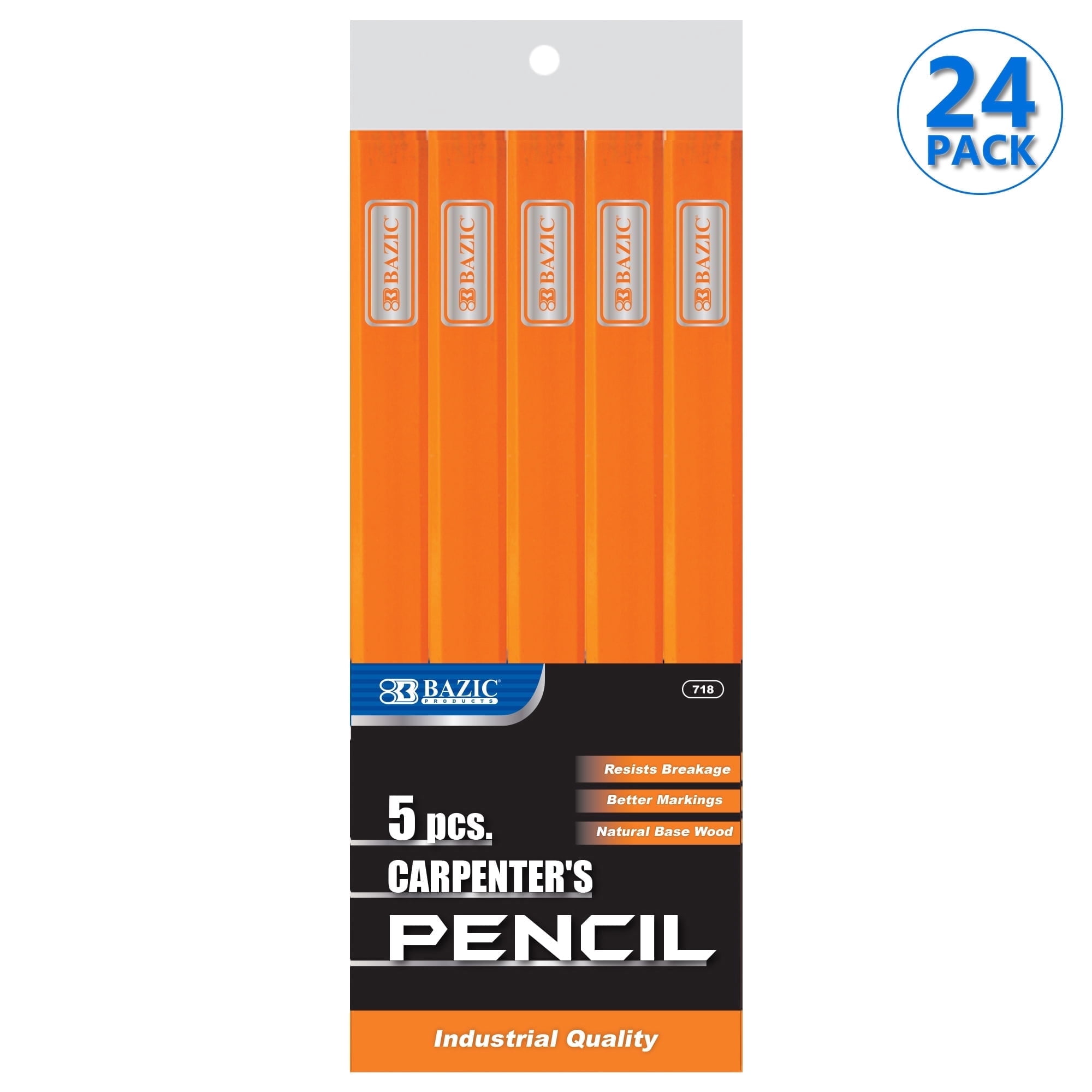 BAZIC Carpenter's Wood Pencils, Jumbo Oval Shape Pencils, (5/Pack), 24-Pack