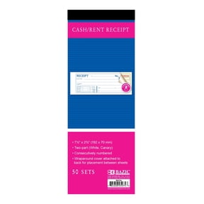 BAZIC Cash Money Rent Receipt Book, 50 Sets 7 1/2"x2 3/4" 2-Part Carbonless, 1-Pack