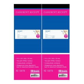 BAZIC Cash Money Rent Receipt Book, 50 Sets 7 1/2"x2 3/4" 2-Part Carbonless, 2-Pack