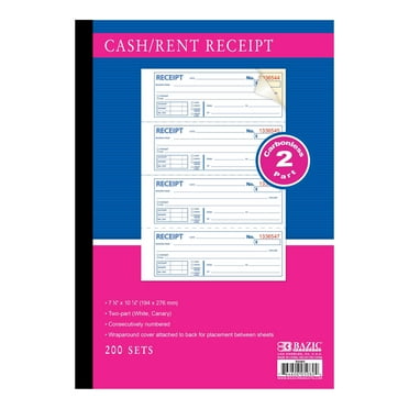 BAZIC Cash Money Rent Spiral Bound Receipt Book, 200 Sets 7 5/8"x10 7/8" 2-Part Carbonless, 1-Pack