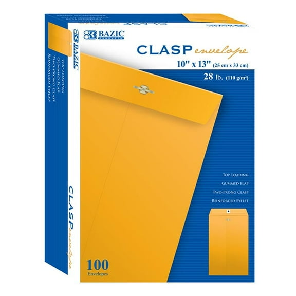 BAZIC Catalog Envelope 10" x 13" Gummed Seal Eyelet Closure, 100-Count