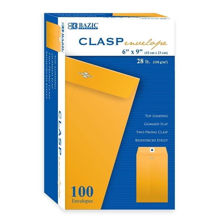 BAZIC Catalog Envelope 6" x 9" Gummed Seal Eyelet Closure, 100-Count