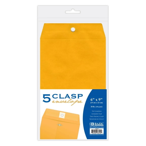 BAZIC Catalog Envelope 6" x 9" Gummed Seal Eyelet Closure, 5-Count