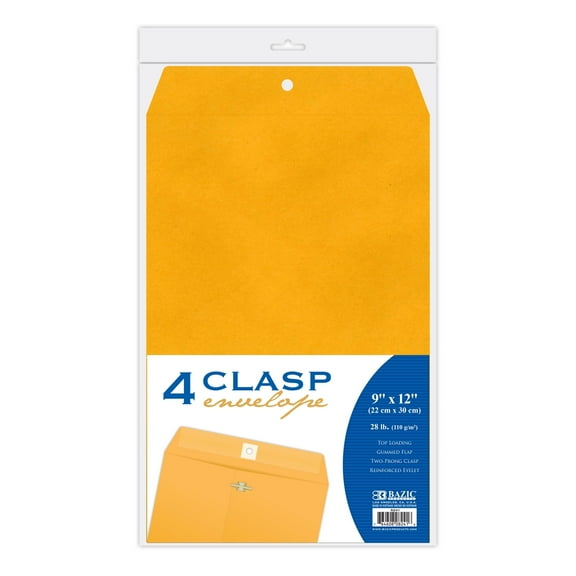 BAZIC Catalog Envelope 9" x 12" Gummed Seal Eyelet Closure, 4-Count