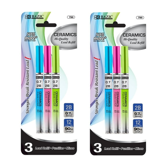 BAZIC Ceramics Mechanical Pencil Lead Refills 2B 0.7mm (36 Count/Pack), 2-Packs