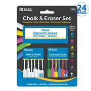 BAZIC Chalk Set, Colored 12 Pcs + White 12 Pcs + Chalkboard Eraser, 1-Pack