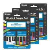 BAZIC Chalk Set, Colored 12 Pcs + White 12 Pcs + Chalkboard Eraser, 3-Packs