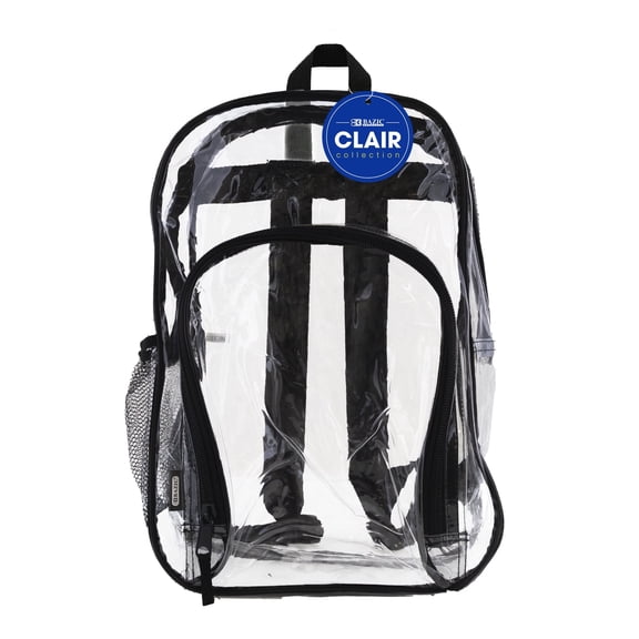 BAZIC Clear Backpack Clair 17", Transparent See Through Bag Waterproof, Large Capacity, 1-Pack