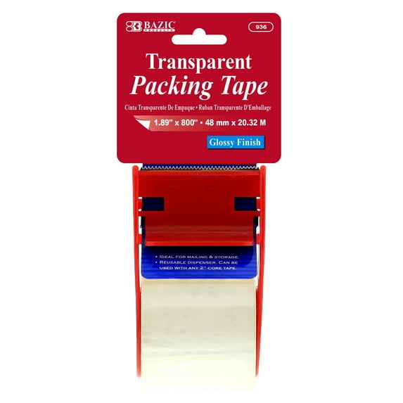 BAZIC Clear Packaging Tape Packing Tape w/ Dispenser 1.88"x800", 1-Pack