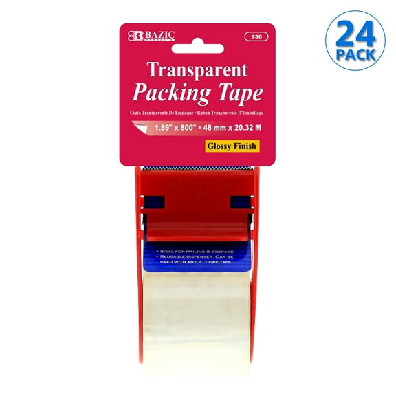 BAZIC Clear Packaging Tape Packing Tape w/ Dispenser 1.88"x800", 24-Pack