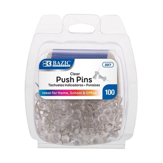 BAZIC Clear Transparent Push Pins, 100 Ct