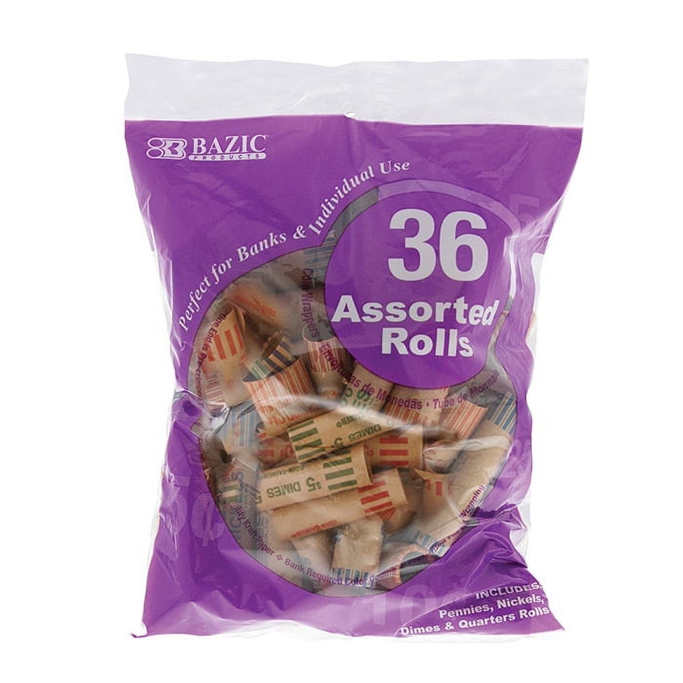  Coin-Tainer Assorted Quarter, Dimes, Nickels, Pennies, Coin  Wrappers, Pack of 36 : Coin Roll Wrappers : Office Products