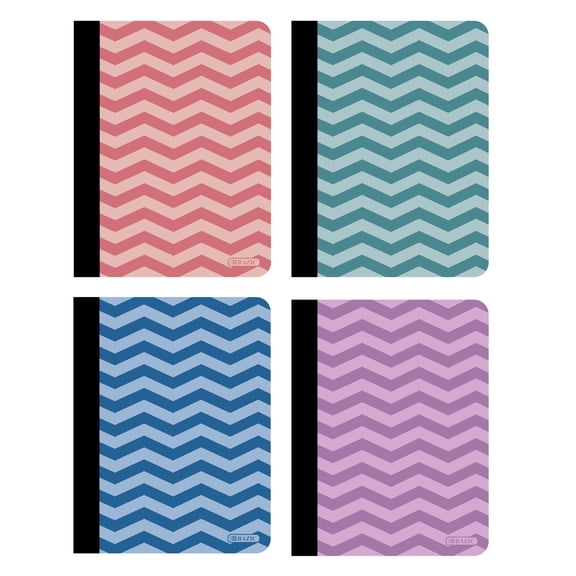 BAZIC College Ruled Chevron Composition Book, 100 Sheets, Set of 4