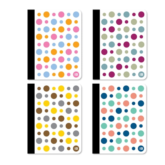 BAZIC College Ruled Polka Dot Composition Book, 100 Sheets, Set of 4
