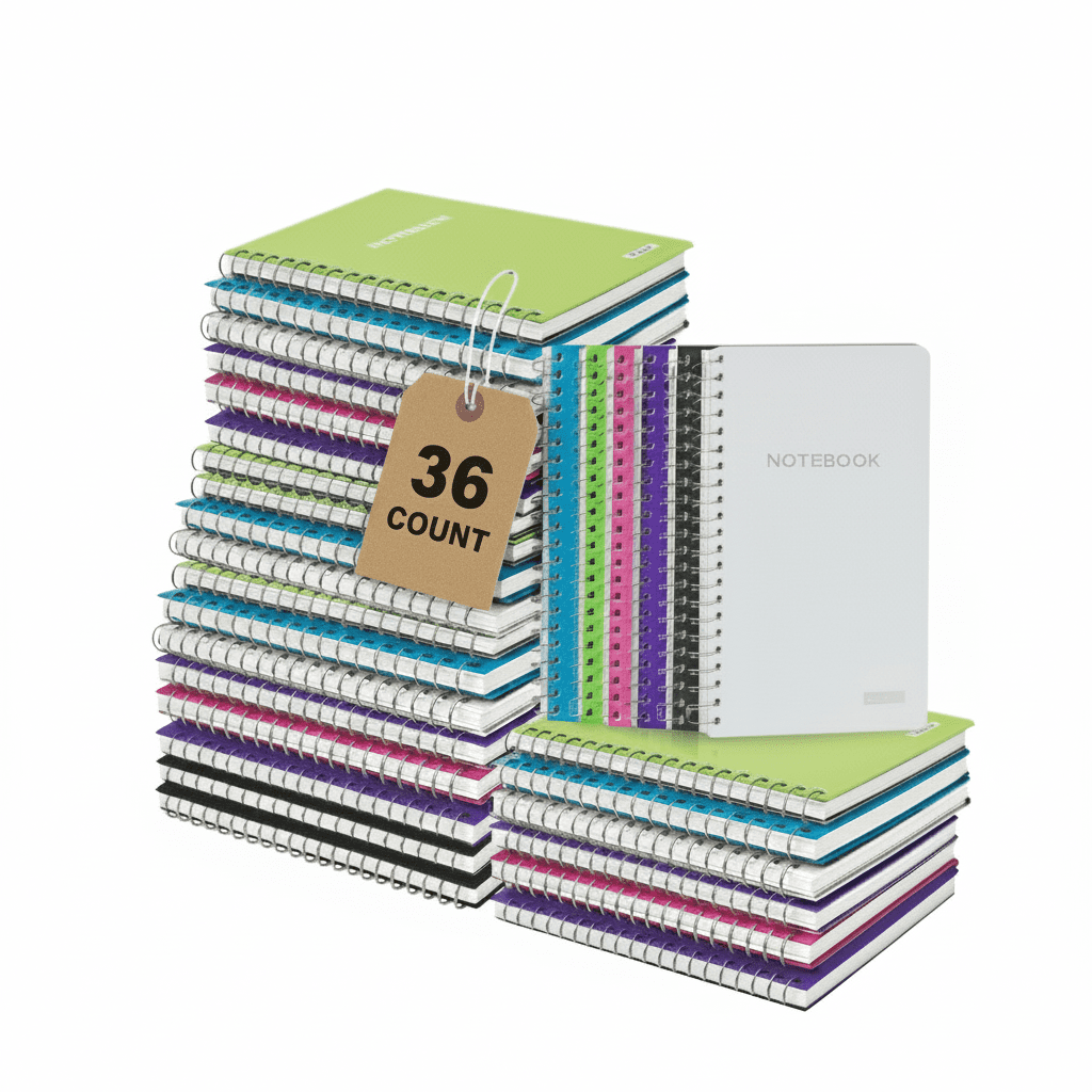 BAZIC College Ruled Poly Cover Spiral Notebook 100 Sheet 5" x 7", Assorted Color, 36-Pack