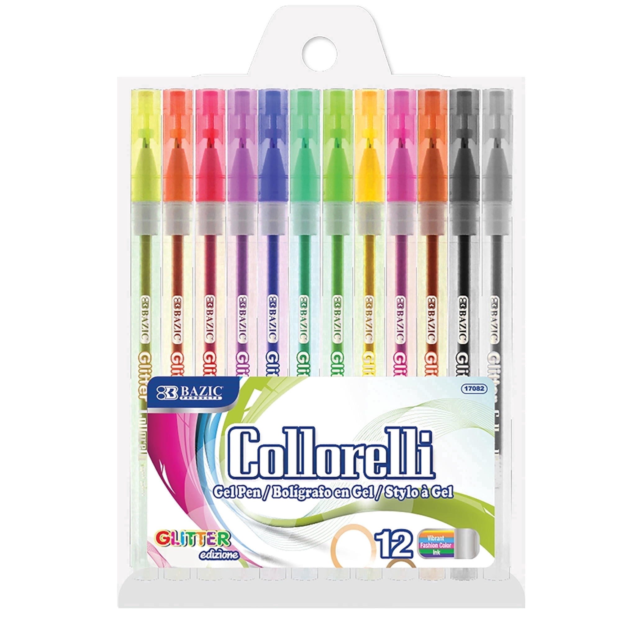 BAZIC Collorelli Gel Pen 1.0mm Glitter Color, Smooth Write (12/Pack), 1-Pack