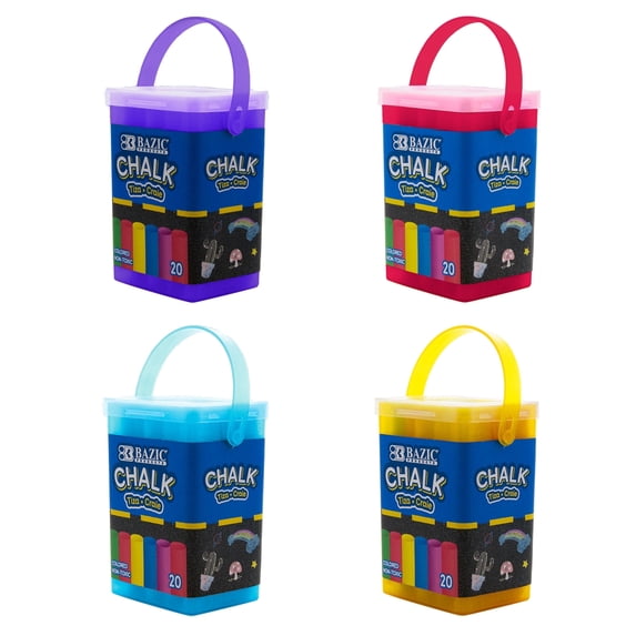BAZIC Color Chalk, Standard Size Blackboard Chalkboard Chalks, Great Game Activity (20/Bucket), 4-Buckets