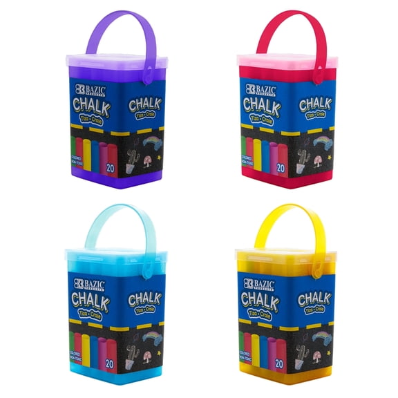 BAZIC Color Chalk, Standard Size Blackboard Chalkboard Chalks, Great Game Activity (20/Bucket), 4-Buckets