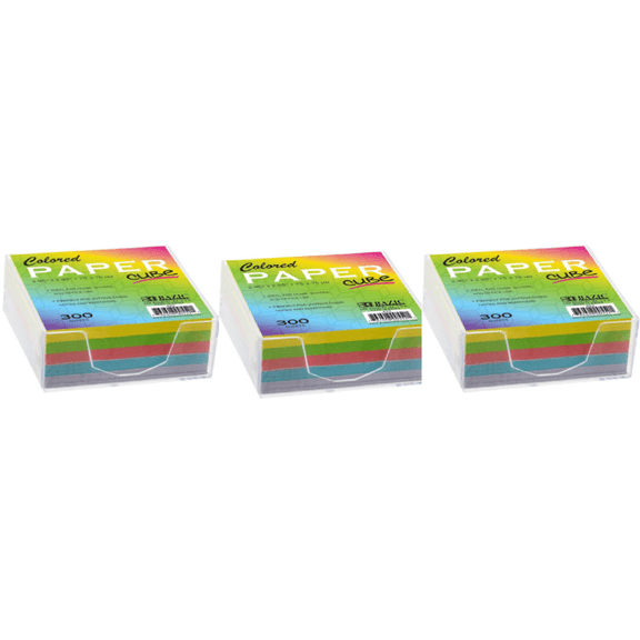 BAZIC Color Paper Cube with Tray 300 Count/ Mini Memo Papers Each Pack of 3