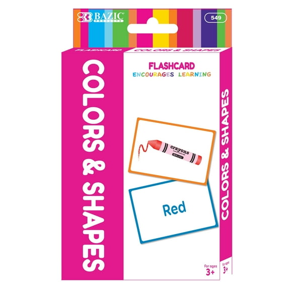 BAZIC Colors & Shapes Flash Cards, Picture Flashcards (36/Pack), 1-Pack