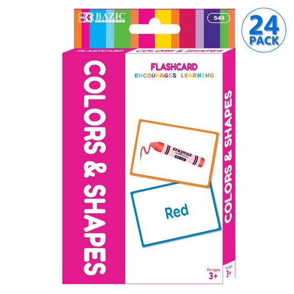 BAZIC Colors & Shapes Flash Cards, Picture Flashcards (36/Pack), 24-Packs