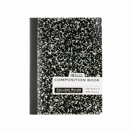 BAZIC Composition Book Black Marble College Ruled 100 Sheet Notebook, 1-Pack