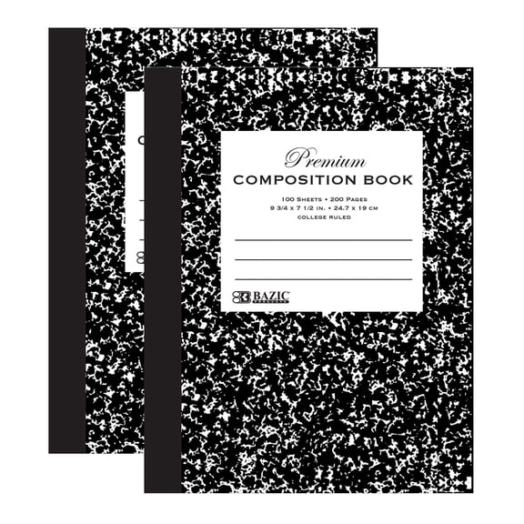 BAZIC Composition Book Black Marble College Ruled 100 Sheet Notebook, 4-Pack