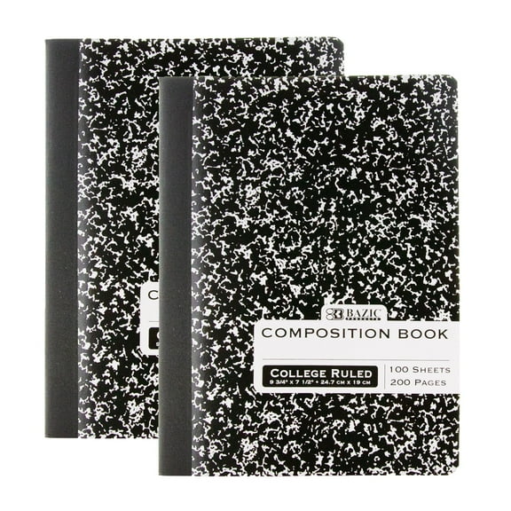BAZIC Composition Book Black Marble College Ruled 100 Sheet Notebook, 2-Packs