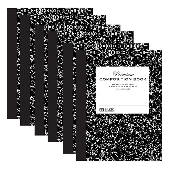 BAZIC Composition Book Black Marble College Ruled 100 Sheet Notebook, 6-Pack