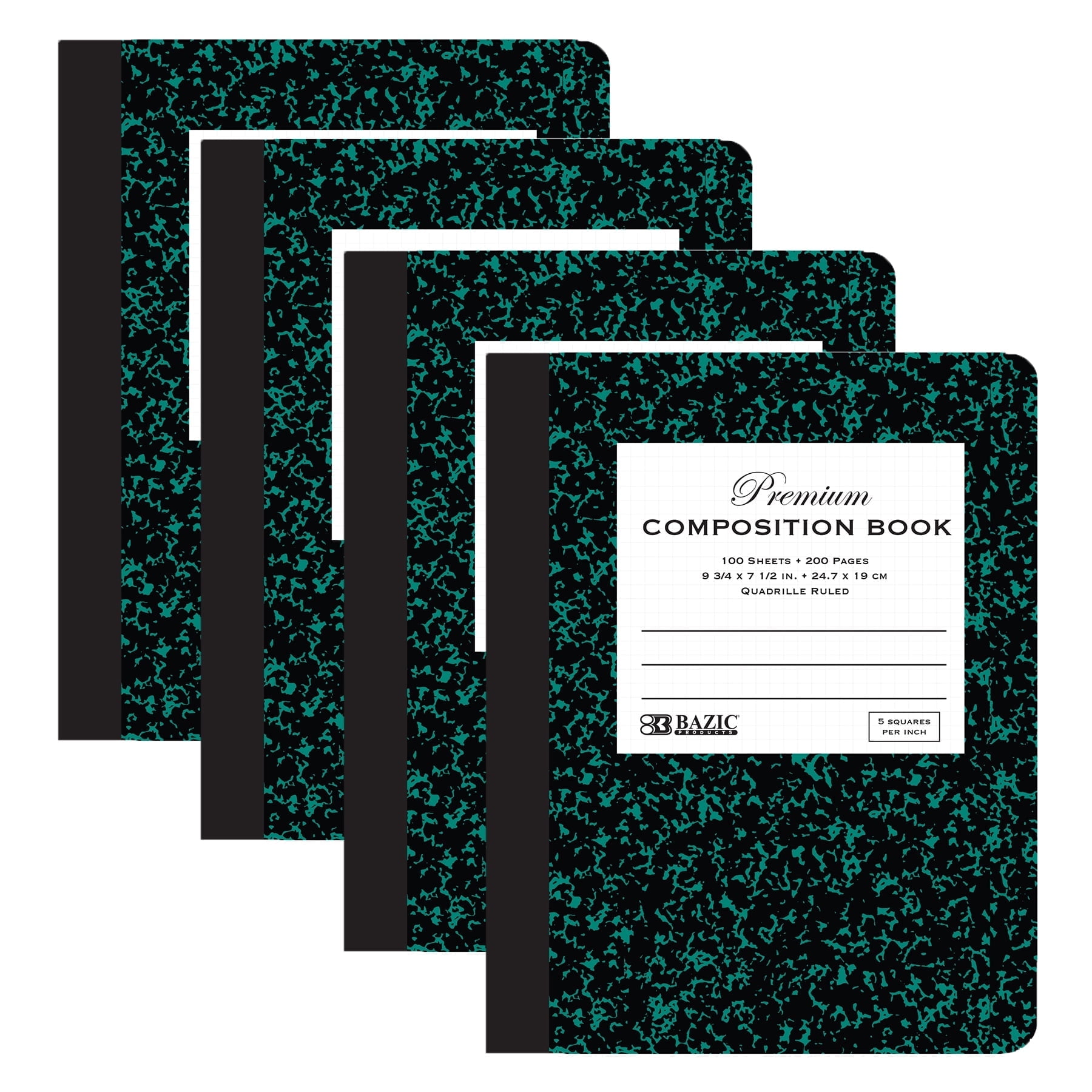 BAZIC Composition Book Marble 1/5 Quad-Ruled 100 Sheet Notebook, Graph