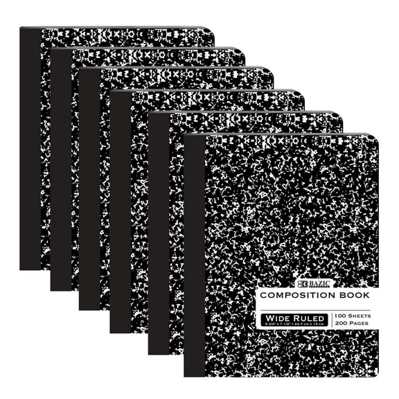 BAZIC Products Marbled Cover College Wide-Ruled Notebook, 6-Pack