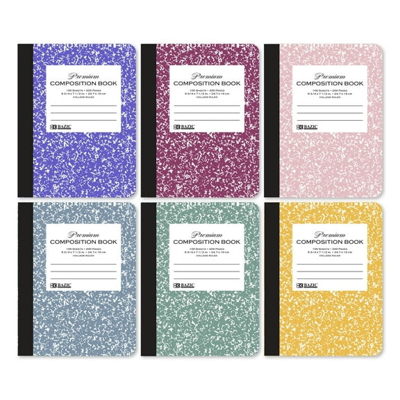 BAZIC Composition Notebook College Ruled, 100 Sheets Morandi Colors Premium Marble Cover Notebooks, 48-Pack