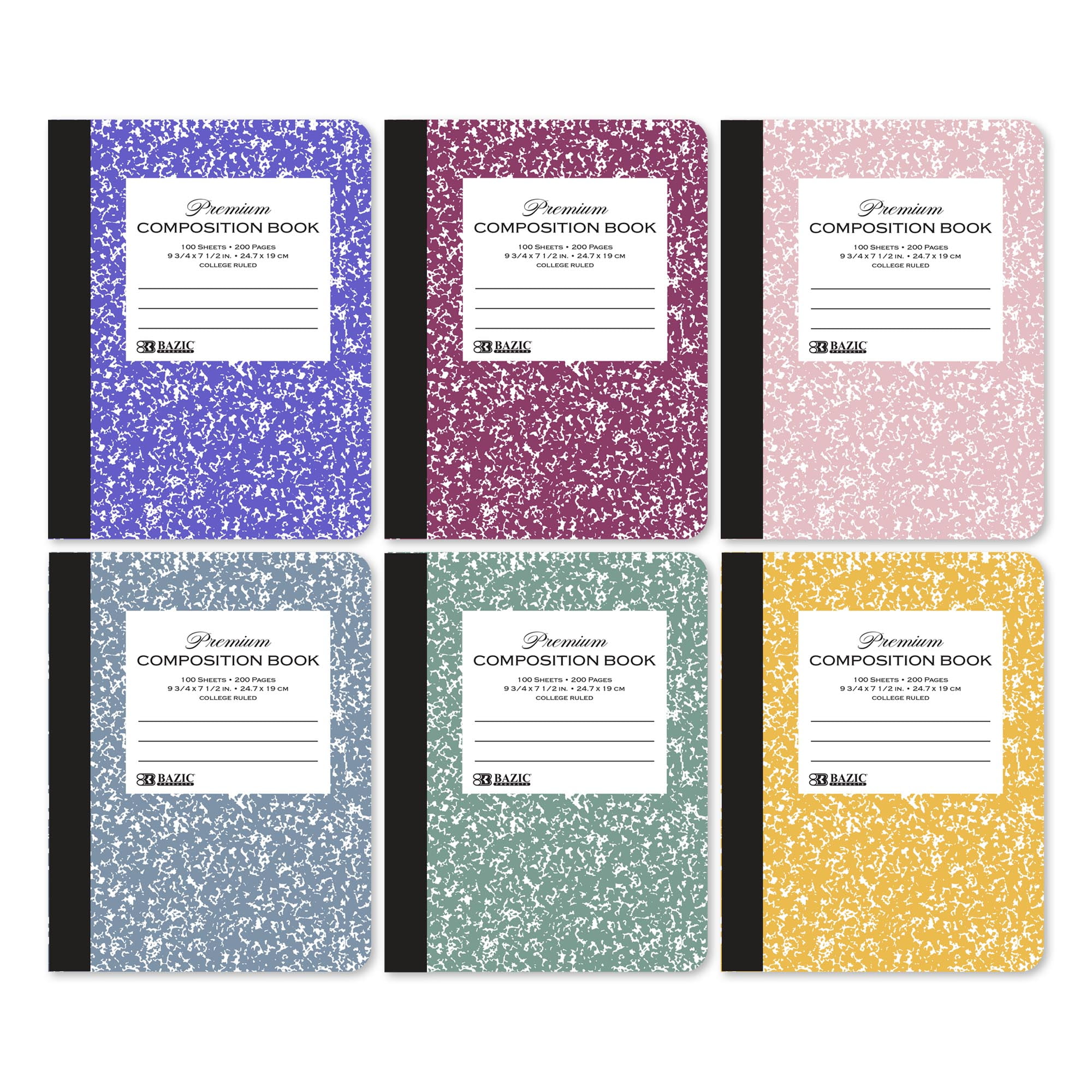 BAZIC Composition Notebook College Ruled, 100 Sheets Morandi Colors Premium Marble Cover Notebooks, 6-Pack