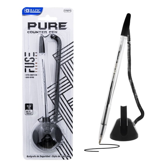 BAZIC Comptoir Black Oil Gel Ink Counter Pen w/ Chain, 0.7mm, 24-Pack