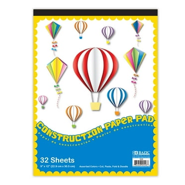 BAZIC Construction Paper Pad 32 Sheet 9"x12" Assorted Colors, 1-Pack