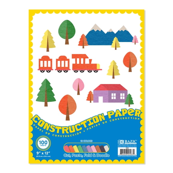 BAZIC Construction Paper Pad 96 Sheets 9" X 12" Assorted Colors, 1-Pack