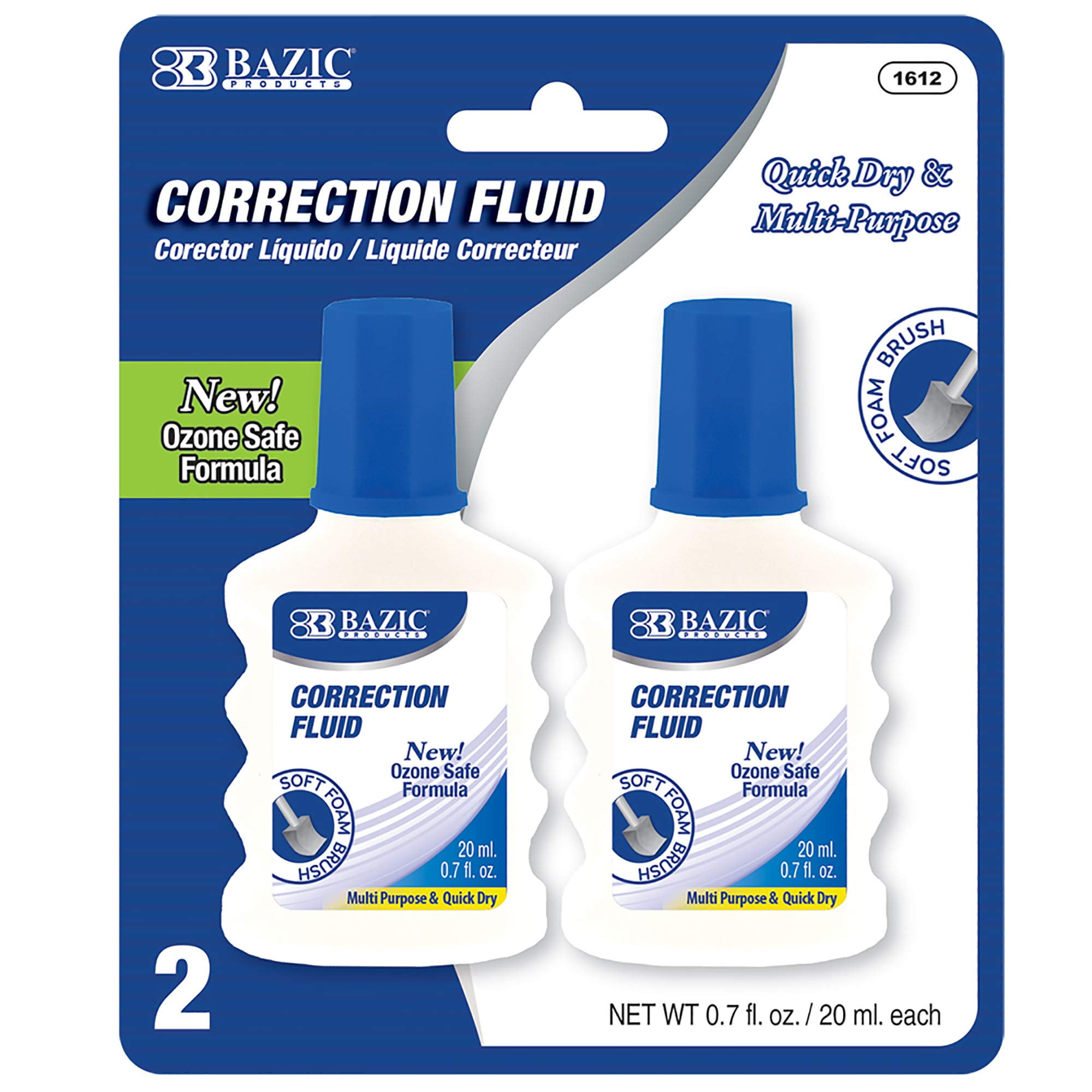 BIC Wite-Out Quick Dry Correction Fluid, 20 mL Bottle, White, 2/Pack  (781671)